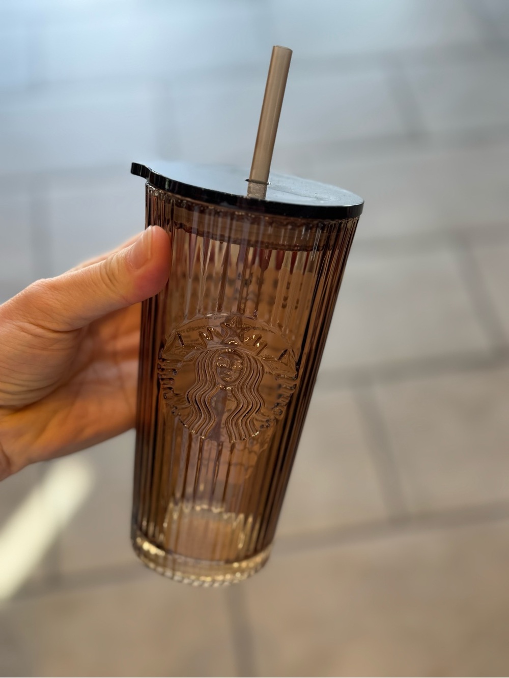 Starbucks Brown Ribbed Cold Cup with Lid and Straw